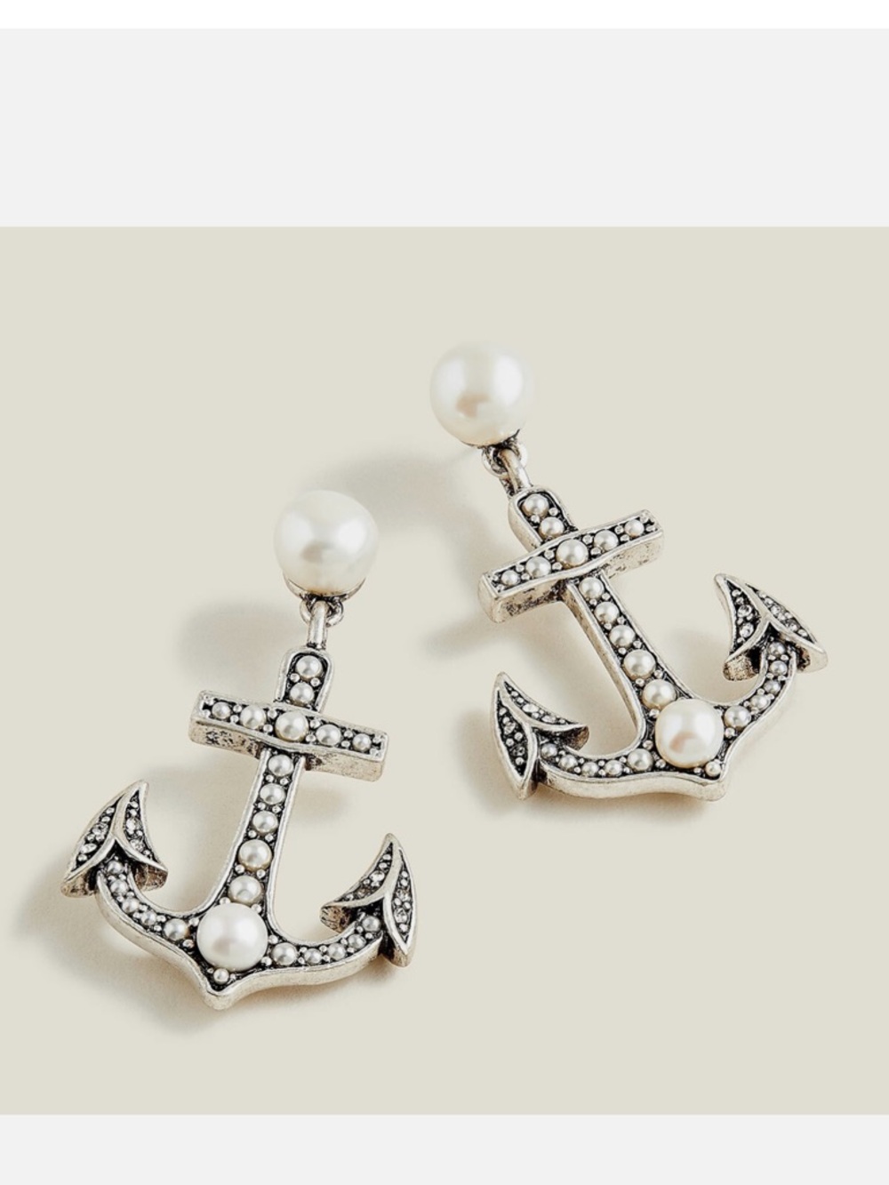 J. Crew Silver Anchor Freshwater Pearl Drop Earrings